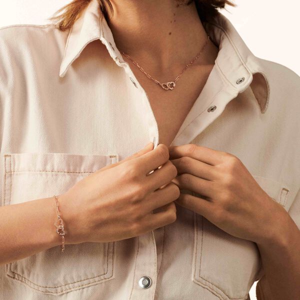 Collier Double Coeurs R9 en or rose avec pav&eacute; de diamants